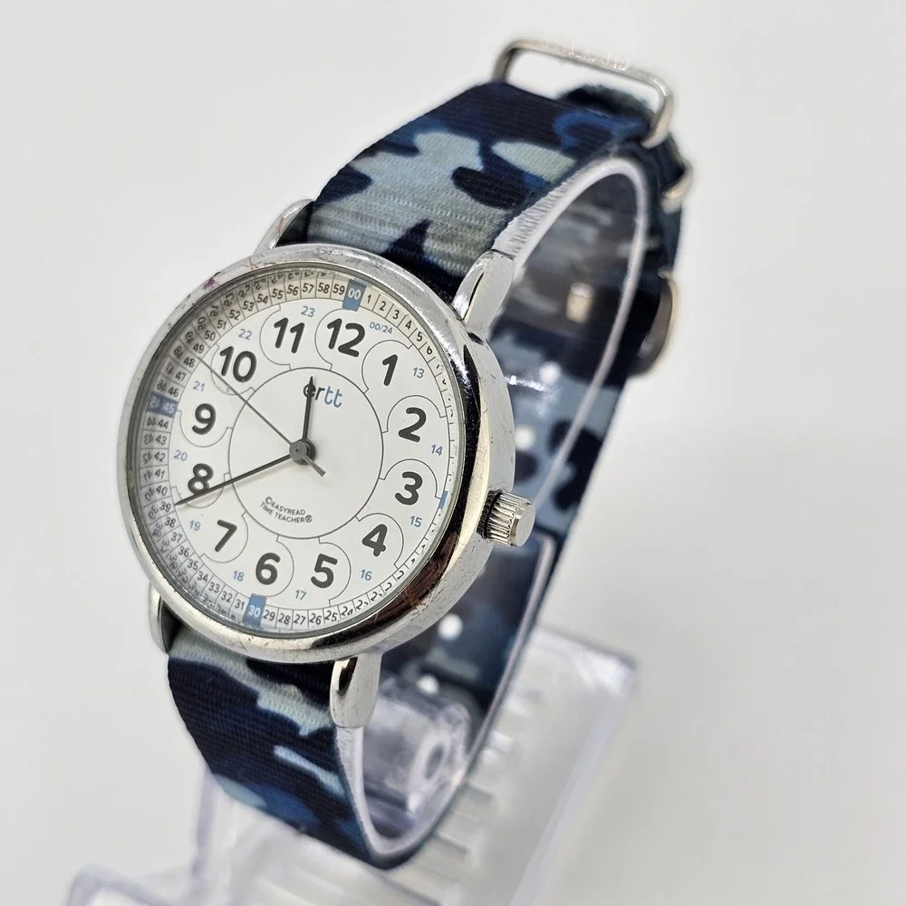 Easy Read Women's Watch 33MM White Dial Multicolor Camo Nylon Band NEW Battery